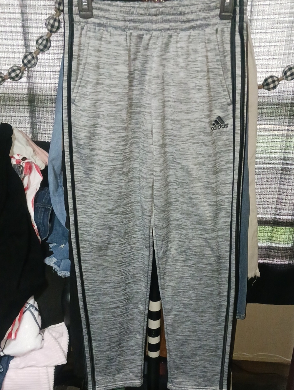 adidas Youth Gray Heather Joggers with Black Side Stripes